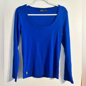 Polo Ralph Lauren Royal Blue Long Sleeve Scoop Neck Top Women Large 100% Cotton